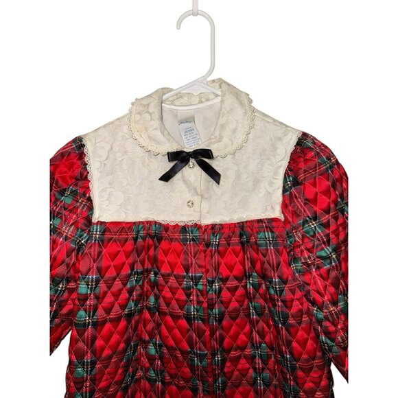 Her Majesty Vintage Girls Robe Quilted Red Plaid Christmas Lace SZ 8 - Picture 2 of 14